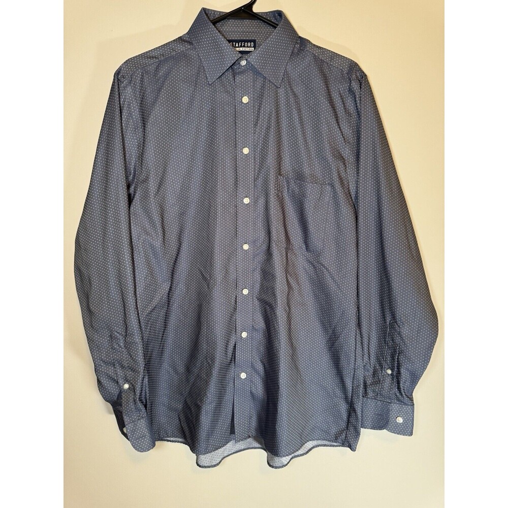 Stafford Coolmax Mens Life in Motion Button-Up Long Sleeve Blue M 15-15.5 34/35